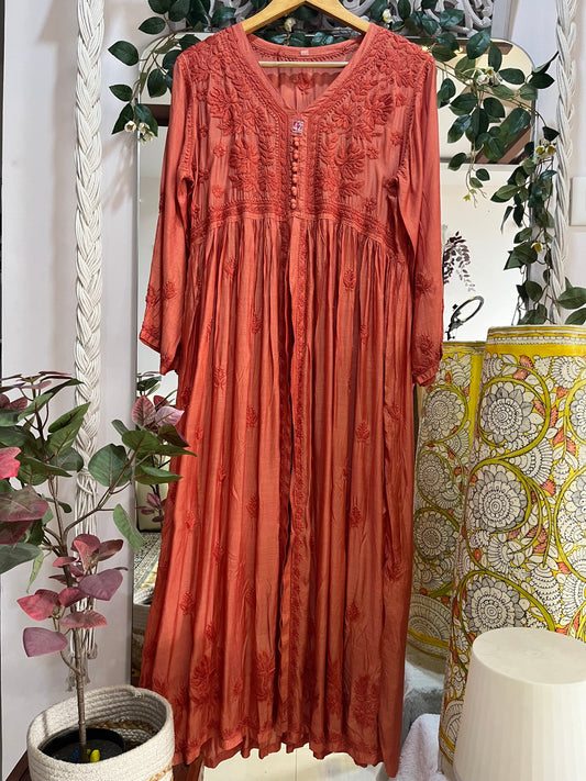 Mehar muslin front open long dress