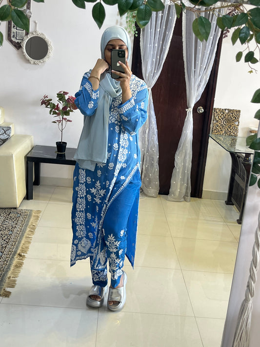 Mehwish crape coord set(royal blue)