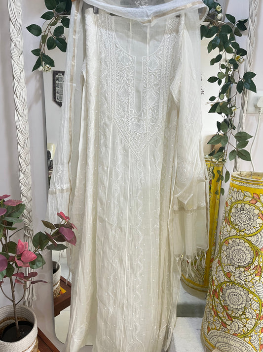 Maahi mul anarkali suit set(Semi stitched)
