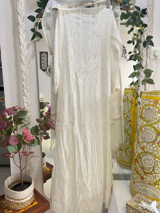 Maahi mul anarkali suit set(Semi stitched)