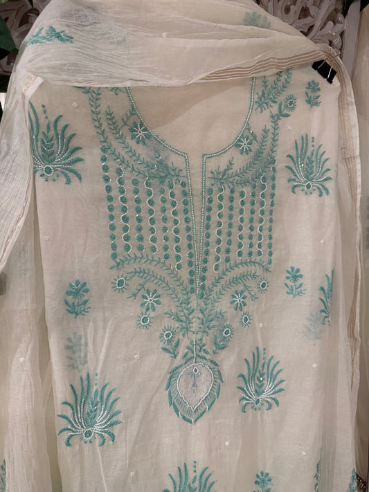 Maaha pure mul chanderi 3 piece suit set (Unstitched)