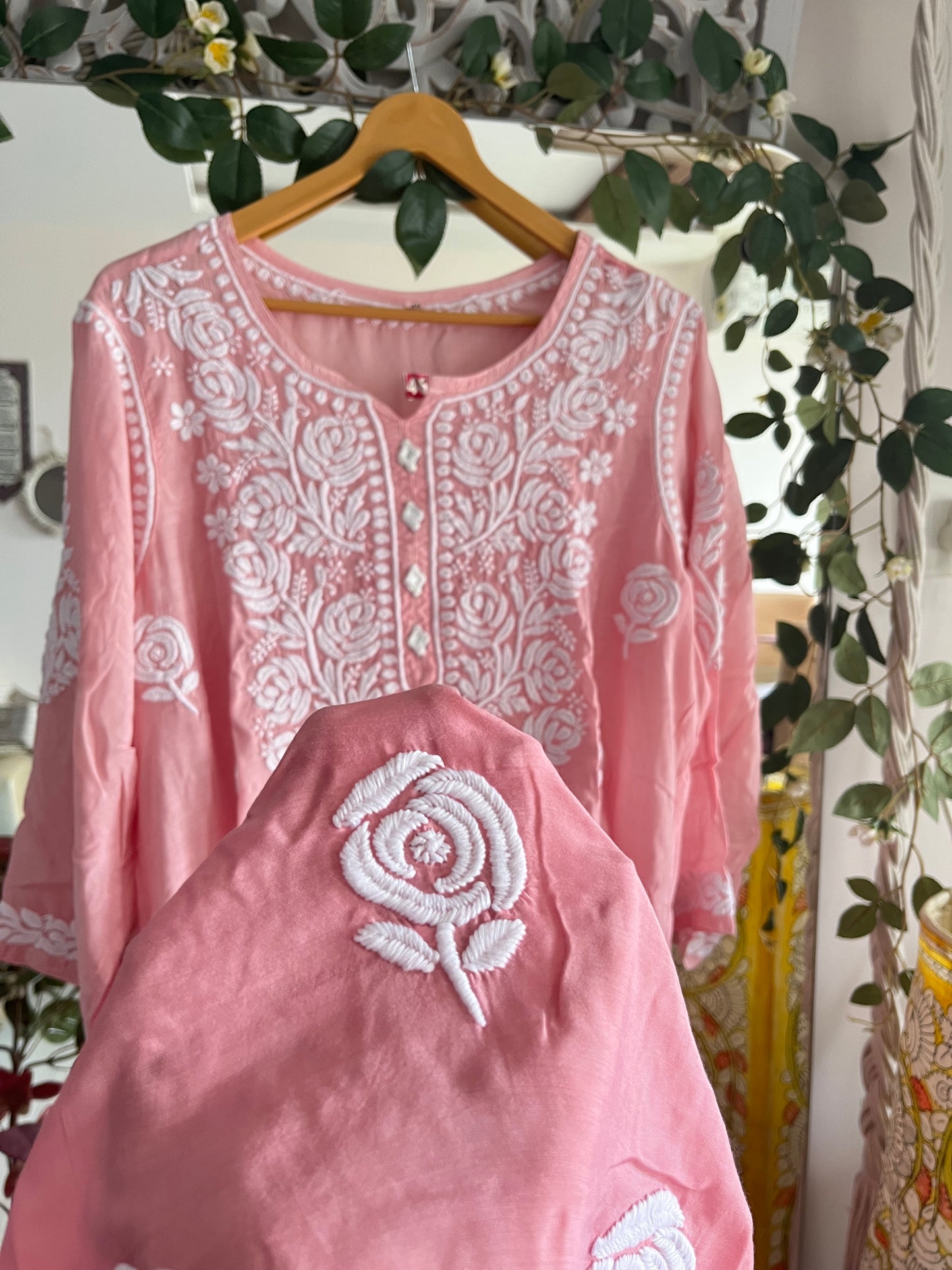 Rose mirror muslin kurta