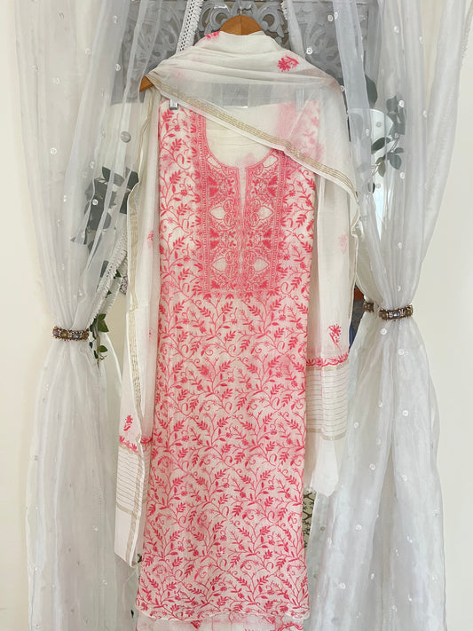 Azba mul chanderi full jaal 3 piece suit set (Unstitched)