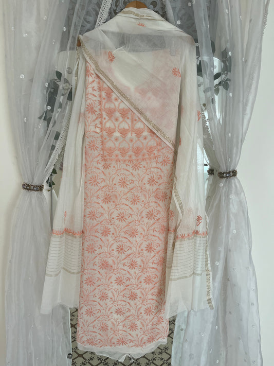 Azba mul chanderi 3 piece suit set (Unstitched)