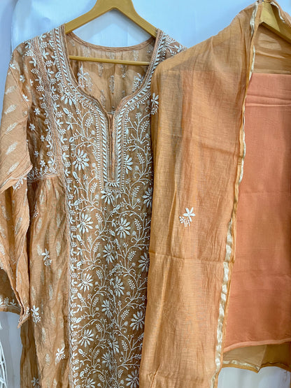 Banarsi chanderi tunic suit set camel