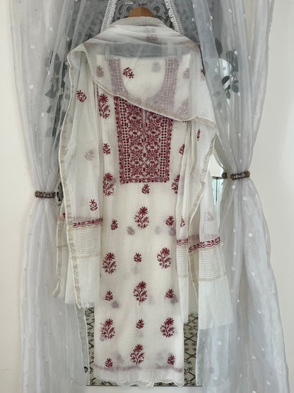 Maaha pure mul chanderi 3piece suit set (Unstitched)