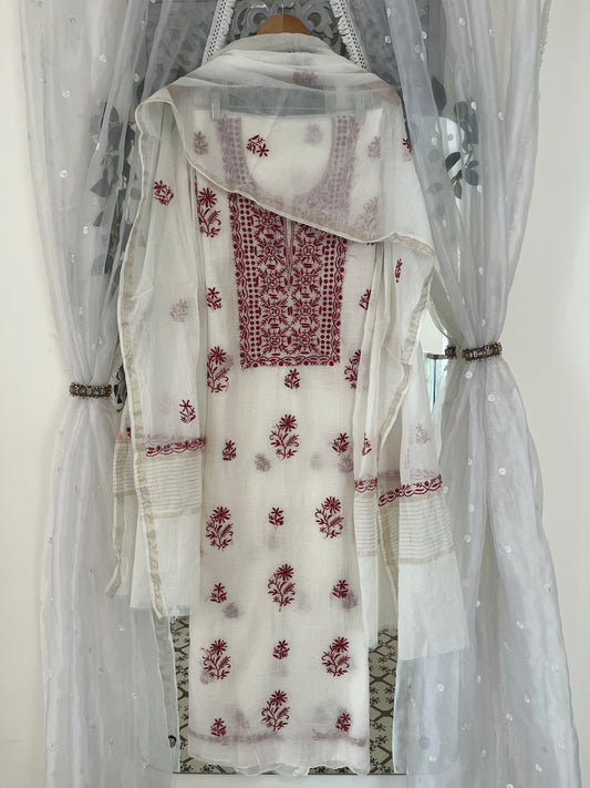 Maaha pure mul chanderi 3piece suit set (Unstitched)