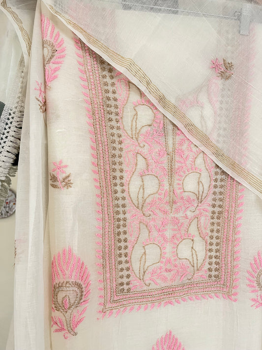 Maaha pure mul chanderi suit set (Unstitched)