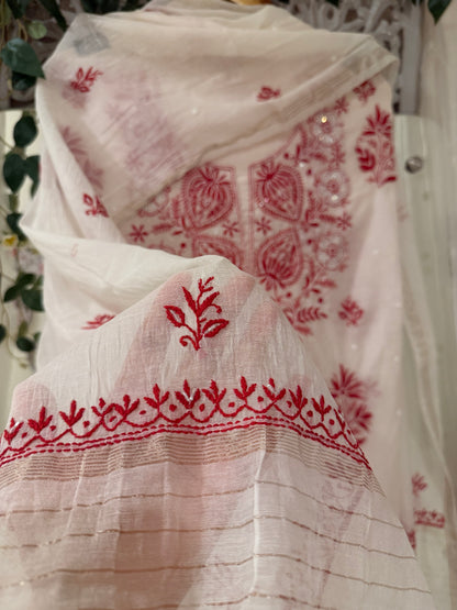 Maaha pure mul chanderi 3 piece suit set (Unstitched)