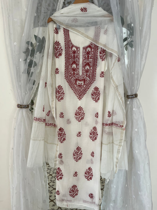 Maaha pure mul chanderi 3piece suit set (Unstitched)