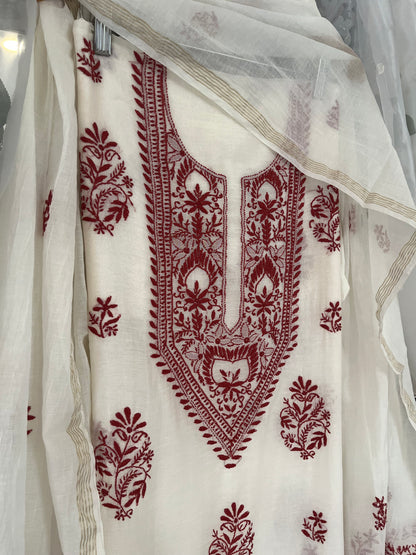 Maaha pure mul chanderi 3piece suit set (Unstitched)