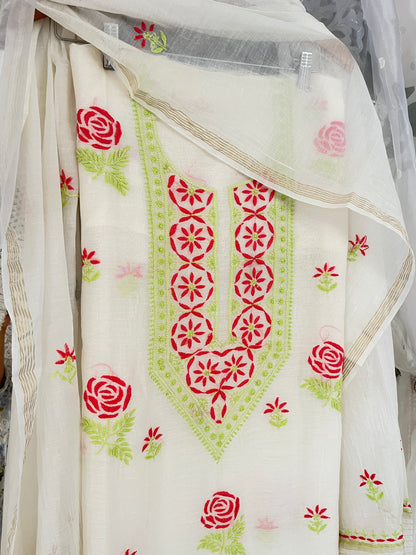 Maaha pure mul chanderi 3 piece suit set (Unstitched)