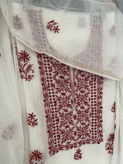 Maaha pure mul chanderi 3piece suit set (Unstitched)