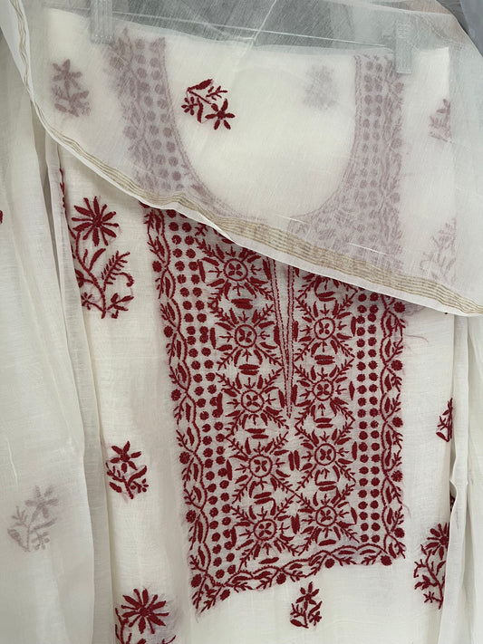 Maaha pure mul chanderi 3piece suit set (Unstitched)