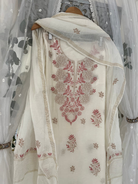 Maaha pure mul chanderi suit set (Unstitched)