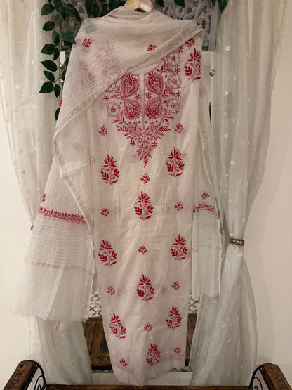 Maaha pure mul chanderi 3 piece suit set (Unstitched)