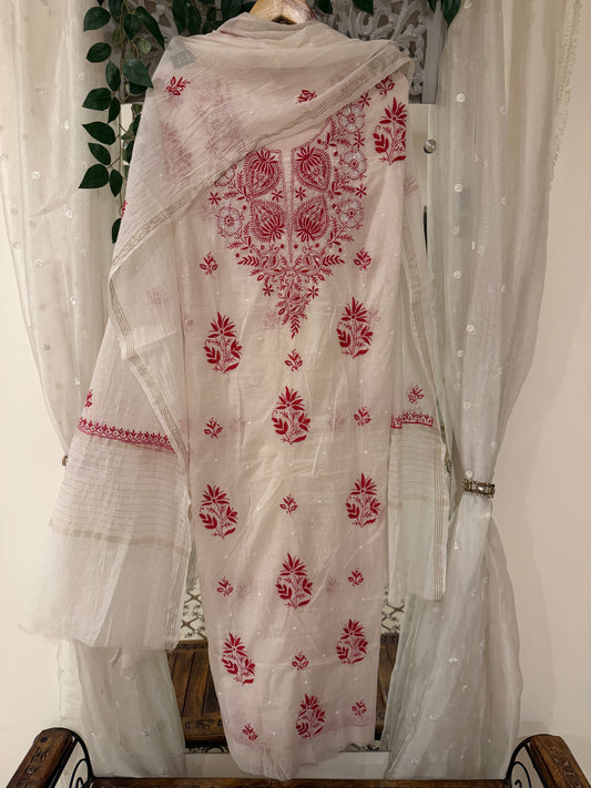 Maaha pure mul chanderi 3 piece suit set (Unstitched)