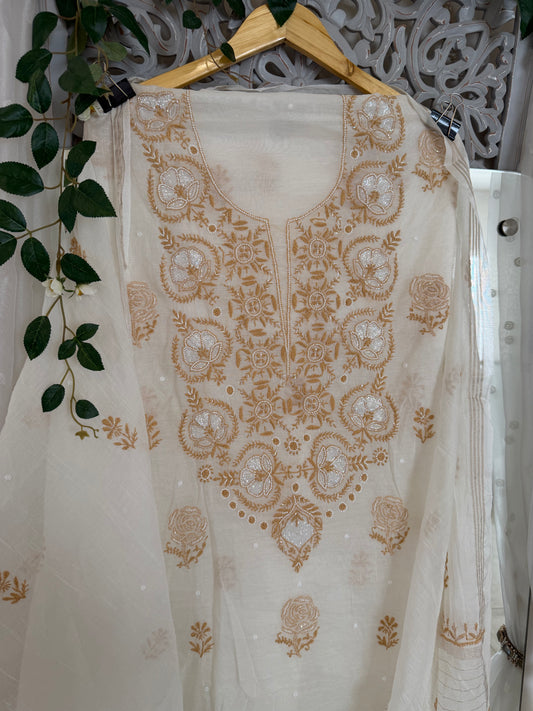 Maaha pure mul chanderi 2 piece suit set (Unstitched)