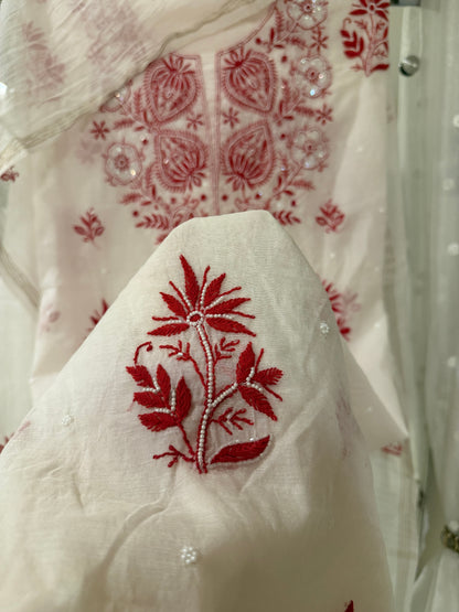 Maaha pure mul chanderi 3 piece suit set (Unstitched)