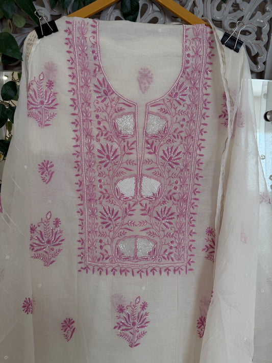 Maaha pure mul chanderi 3 piece suit set (Unstitched)