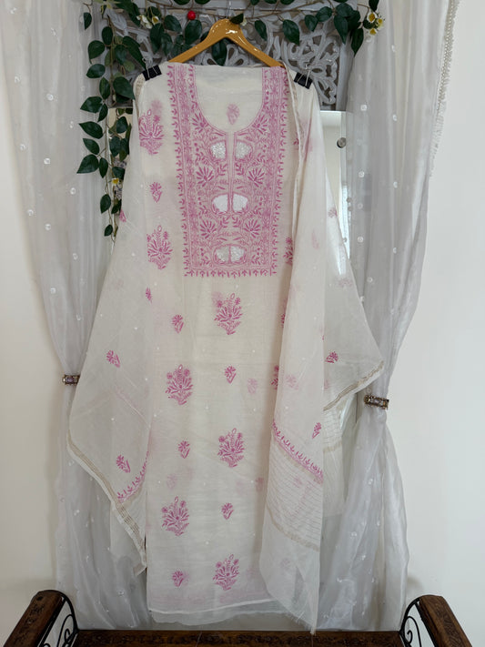 Maaha pure mul chanderi 3 piece suit set (Unstitched)