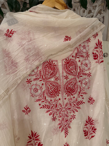 Maaha pure mul chanderi 3 piece suit set (Unstitched)