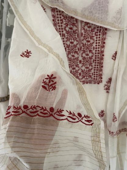 Maaha pure mul chanderi 3piece suit set (Unstitched)