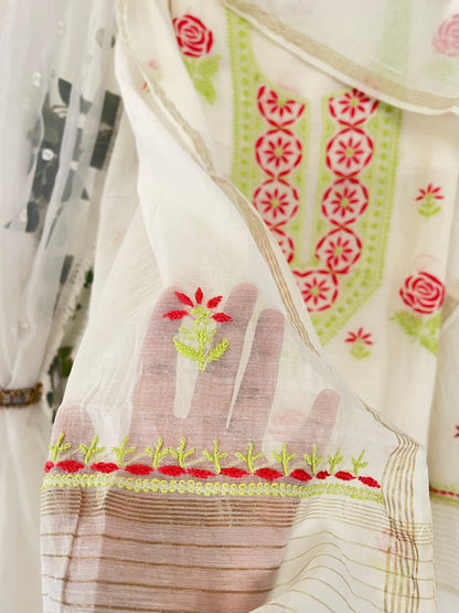 Maaha pure mul chanderi 3 piece suit set (Unstitched)