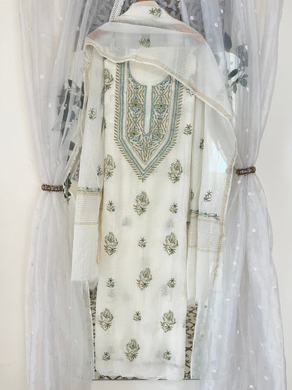 Maaha pure mul chanderi 3 piece suit set (Unstitched) (Copy)