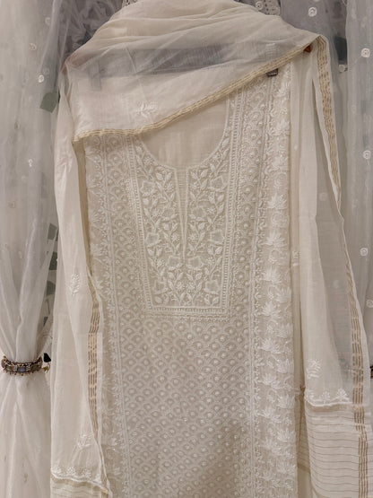 Kohinoor mul chanderi 3 piece suit set(unstitched)
