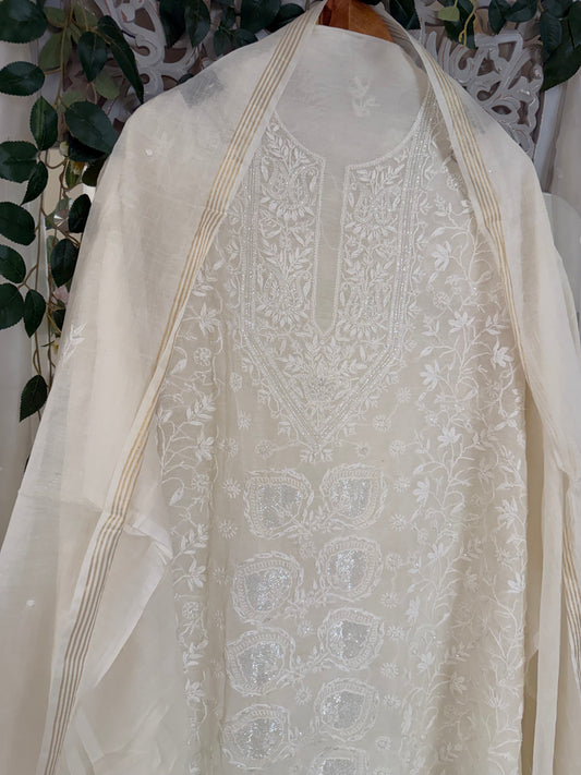 Kohinoor mul chanderi 2 piece suit set(unstitched)