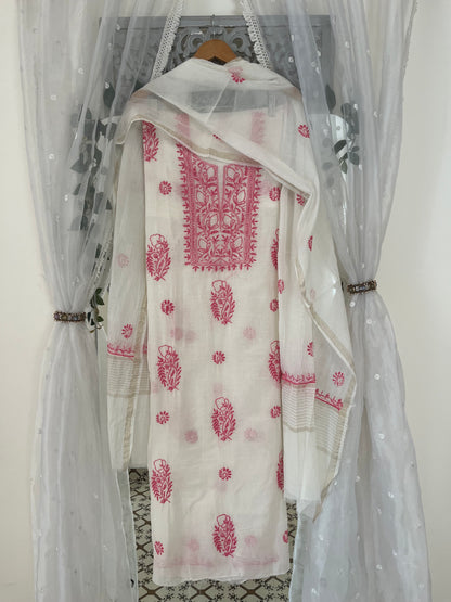 Maaha pure mul chanderi 3 piece suit set (Unstitched)