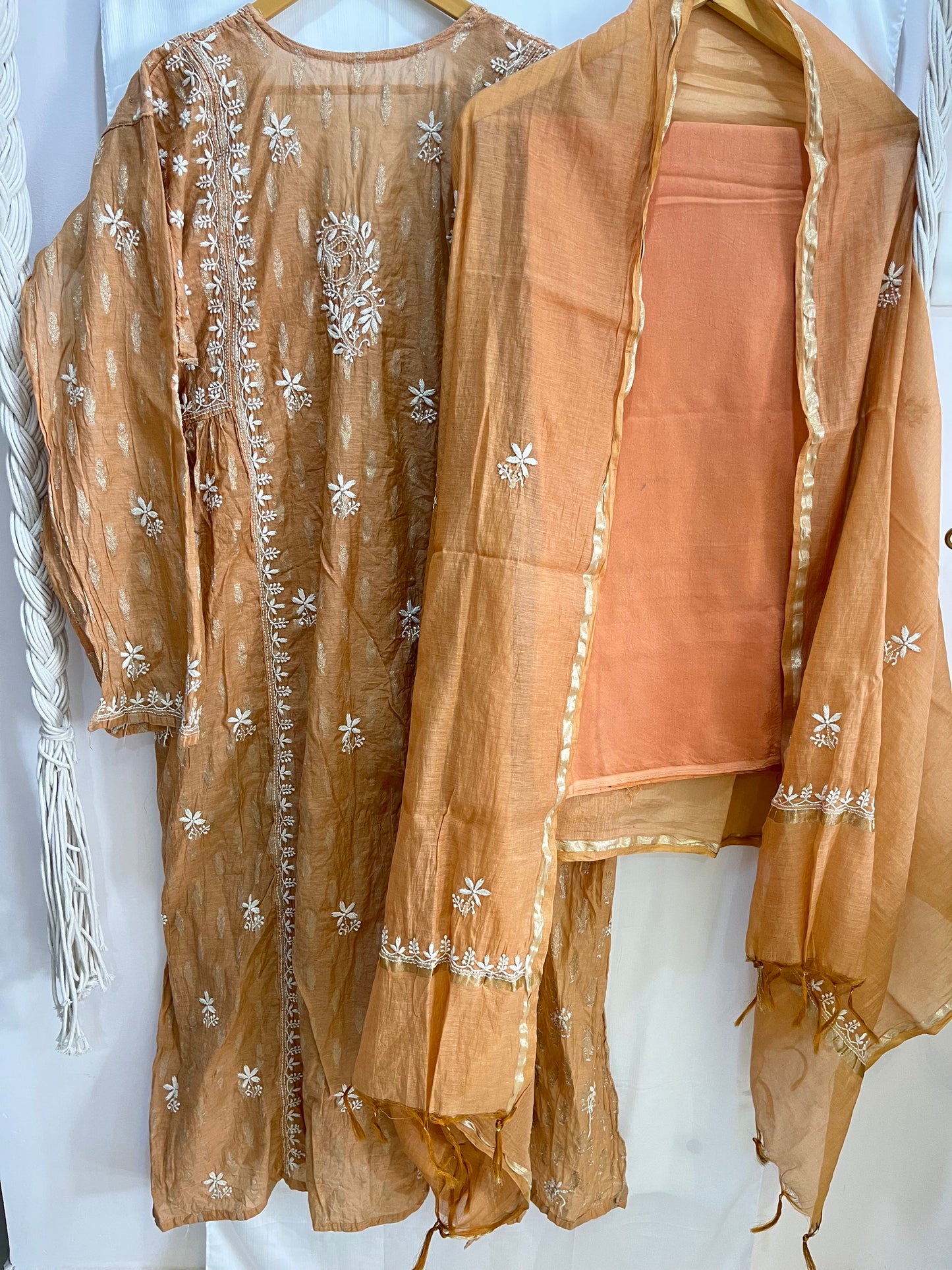 Banarsi chanderi tunic suit set camel