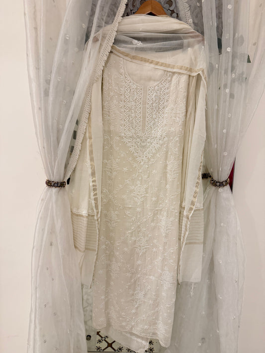 Kohinoor mul chanderi 3 piece suit set(unstitched)