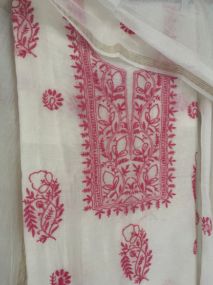 Maaha pure mul chanderi 3 piece suit set (Unstitched)