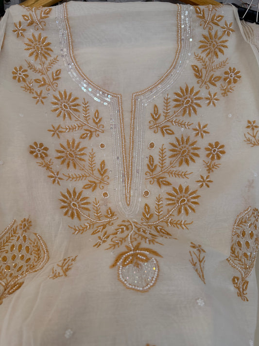 Maaha pure mul chanderi 2 piece suit set (Unstitched)