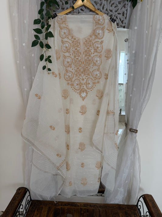 Maaha pure mul chanderi 2 piece suit set (Unstitched)