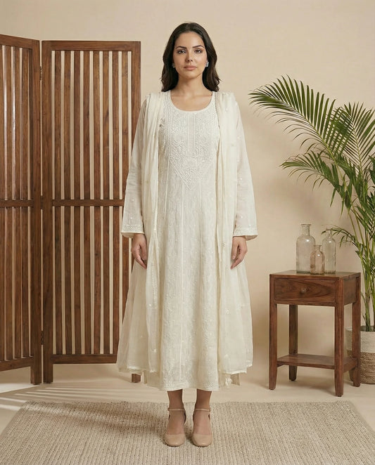 Maahi mul anarkali suit set(Semi stitched)