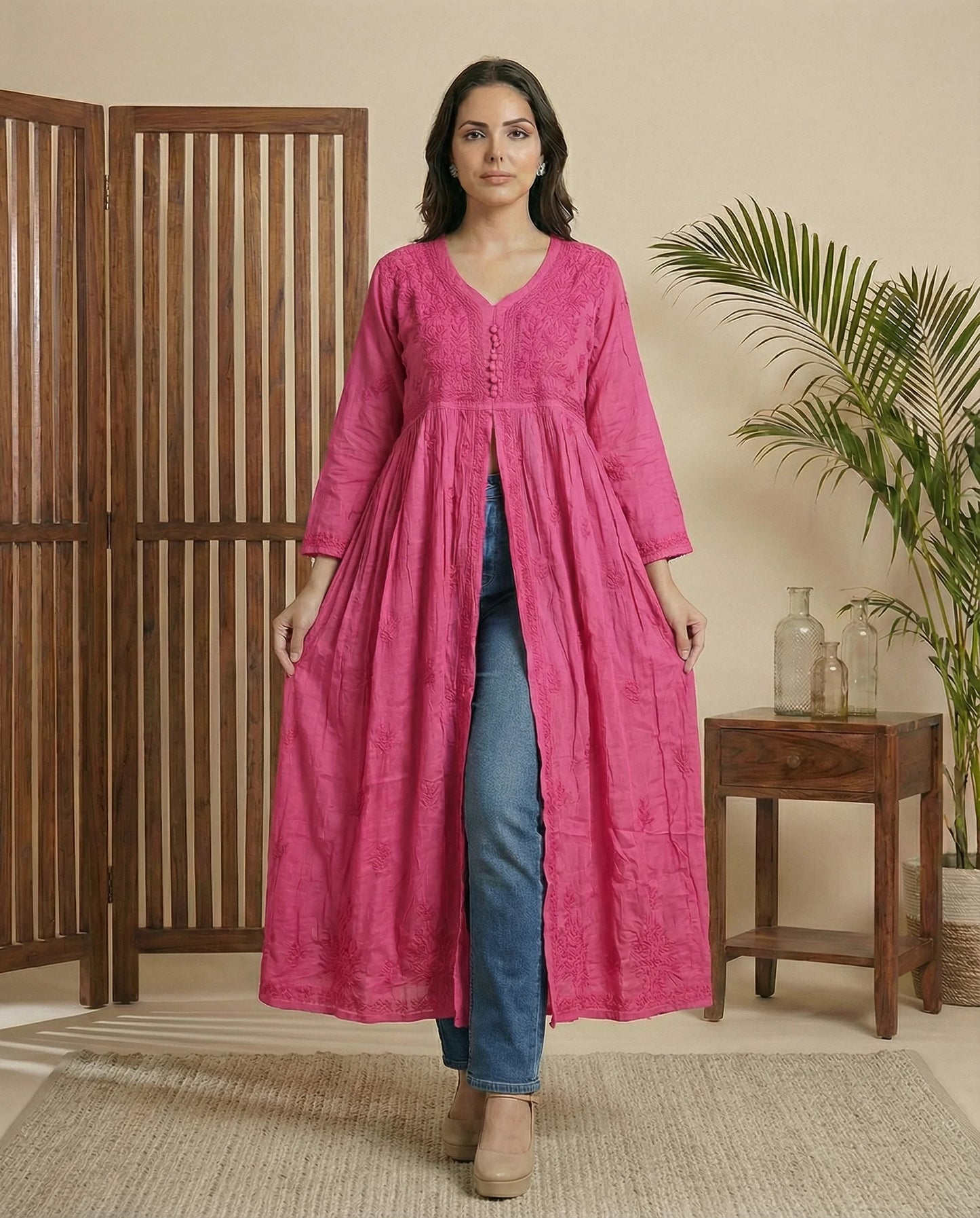 Mehar muslin front open long dress