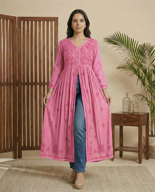 Mehar muslin front open long dress