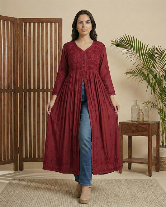 Mehar muslin front open long dress
