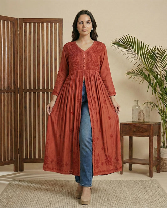 Mehar muslin front open long dress