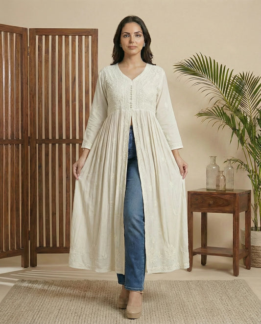 Mehar muslin front open long dress