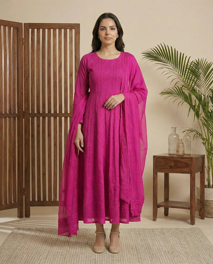 Rani Anarkali set (Semi stitched)