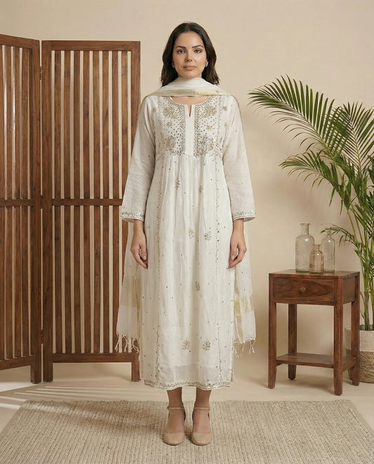 Kiran mul kamdani suit set (Semi stitched)