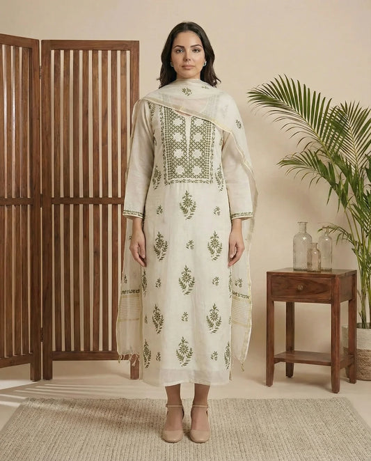 Maaha pure mul chanderi 3 piece suit set (Unstitched)