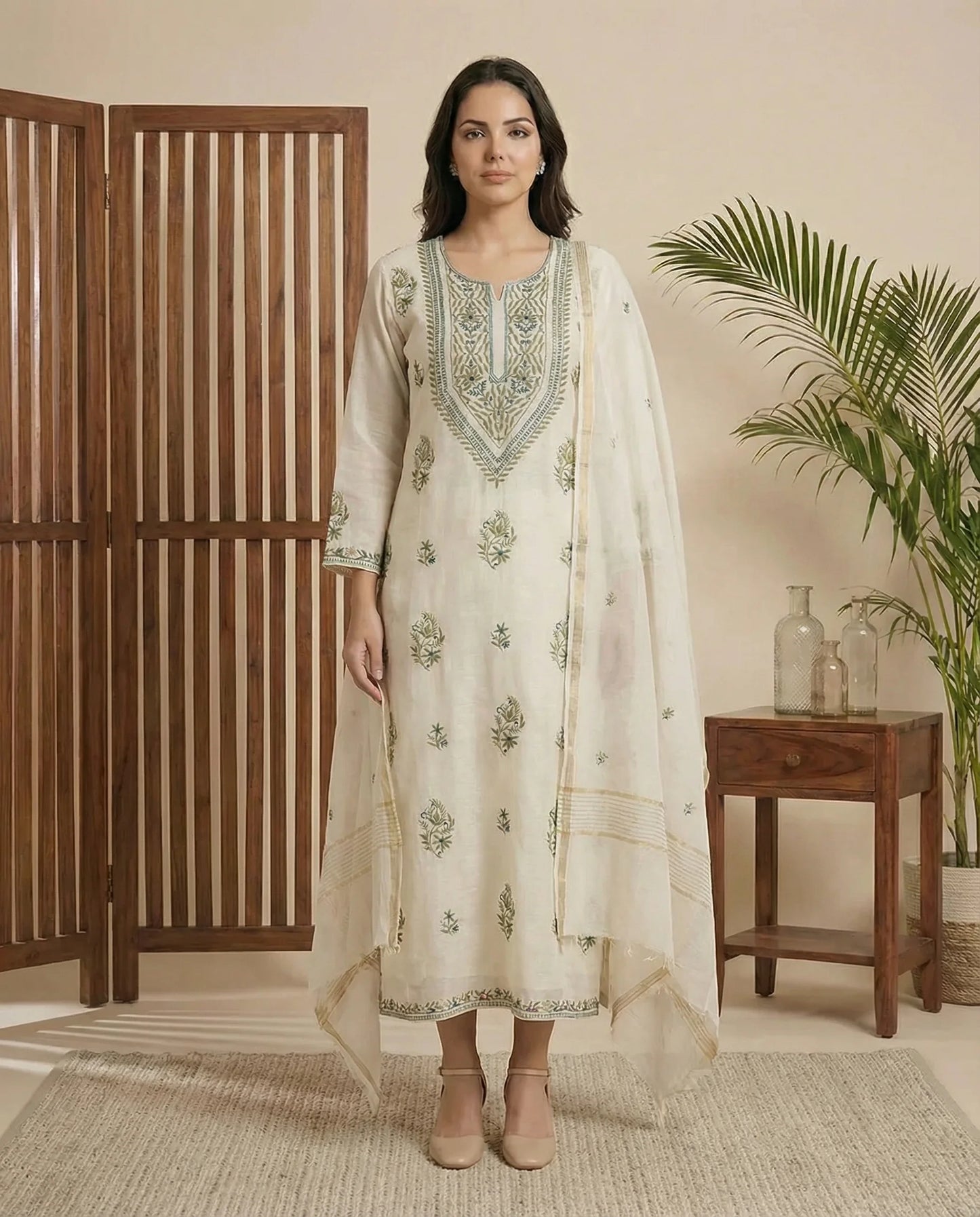 Maaha pure mul chanderi 3 piece suit set (Unstitched) (Copy)