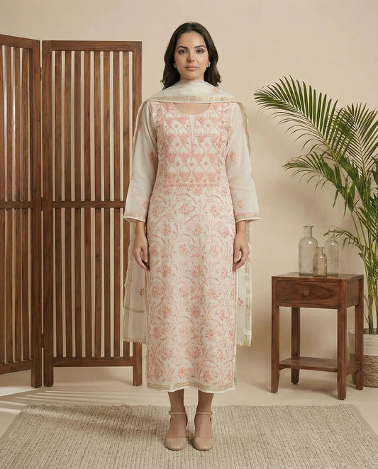 Azba mul chanderi 3 piece suit set (Unstitched)