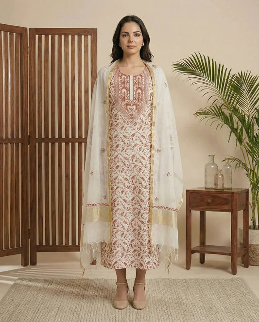 Azba mul chanderi full jaal 3 piece suit set (Unstitched)