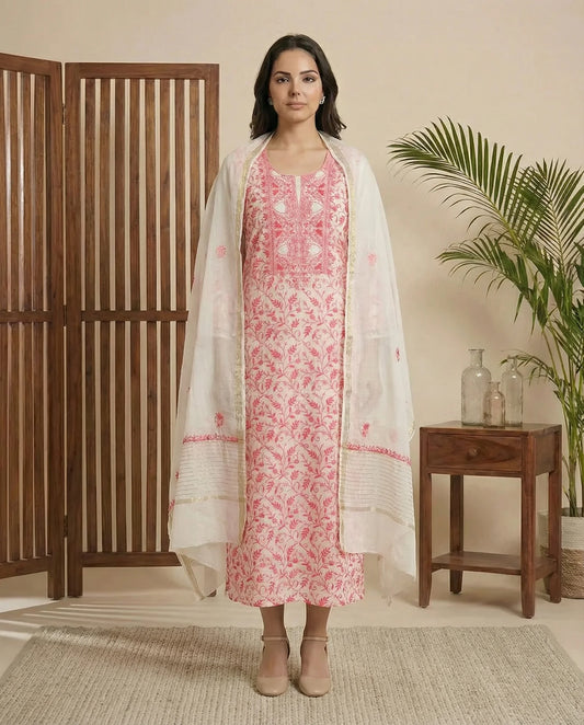 Azba mul chanderi full jaal 3 piece suit set (Unstitched)